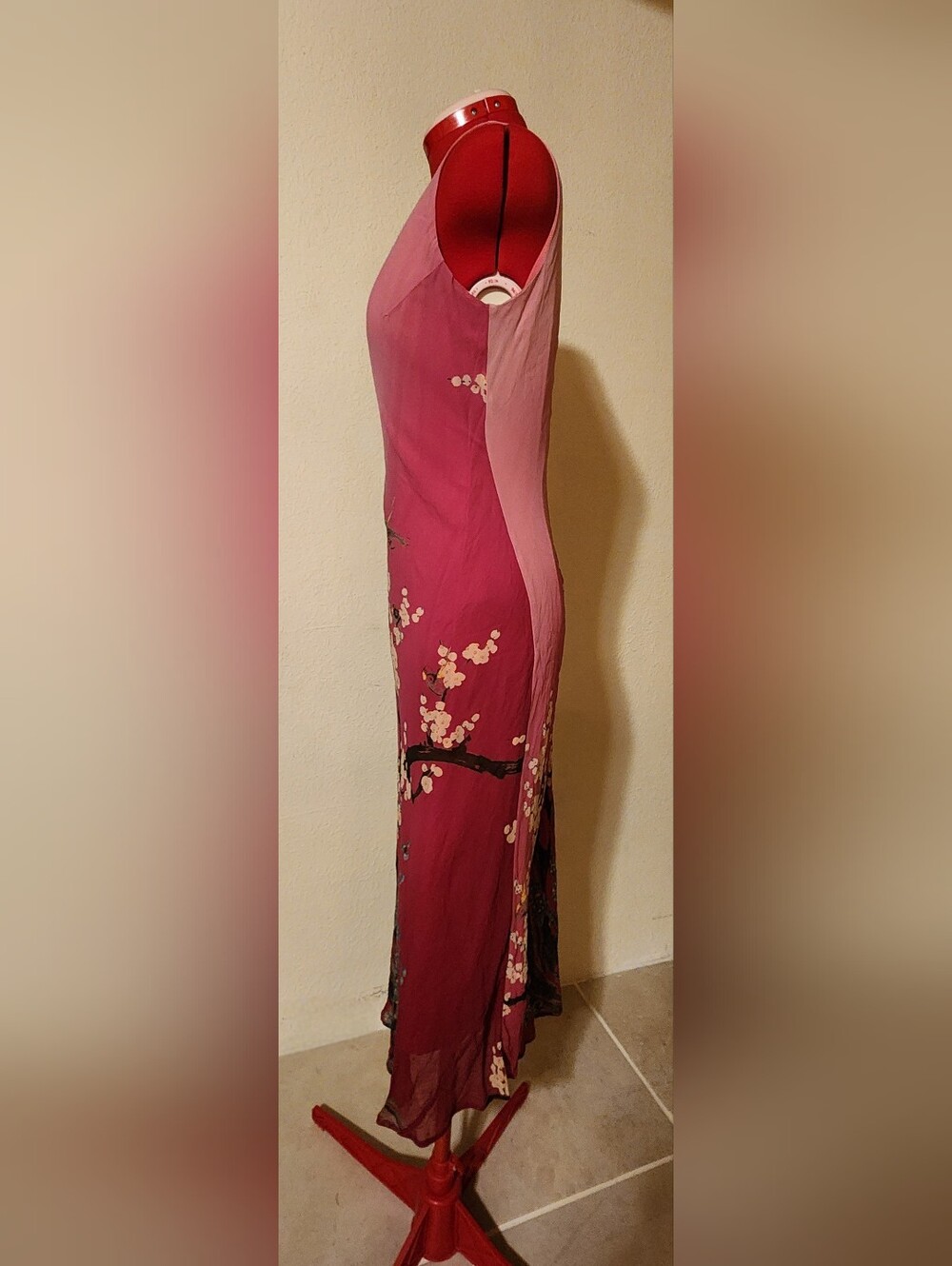 Vintage Jonathan Martin Pink Chiffon Cherry Blossom Midi Dress - Never Worn - 6 - Picture 2 of 5